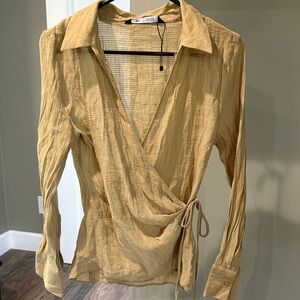Zara Wrap-Style Tan Blouse